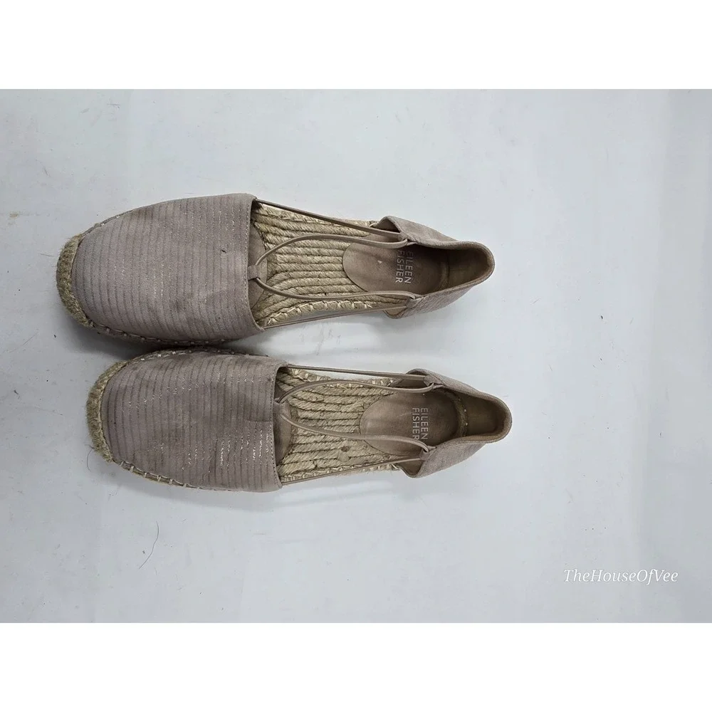 Eileen Fisher Vanilla Printed Suede Lee Espadrille Flats Shoes Size 8
